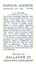 1936 Gallaher Famous Jockeys #45 Joseph Taylor Back